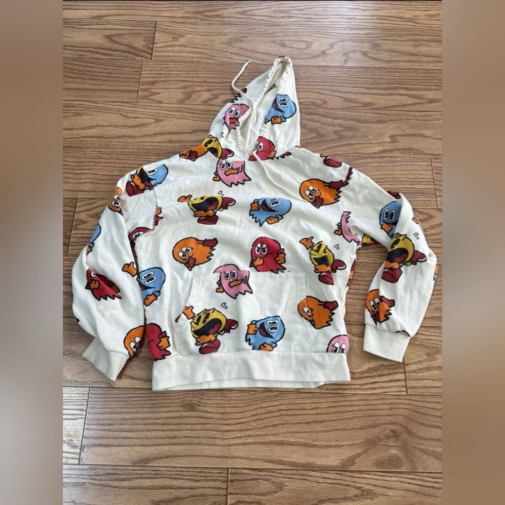 Pacman Arcade Game All Over Ghosts Mens Hoodie Sweatshirt Medium